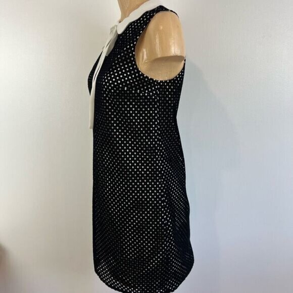 Twee CeCe Dress Scalloped Peter Pan Collar Bow Tie Black White Polka Dot Size 2 - Picture 4 of 13